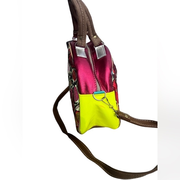 Mexican Floral Embroidered Suede Leather Handbag Colorful Medium Handmade - Picture 10 of 12